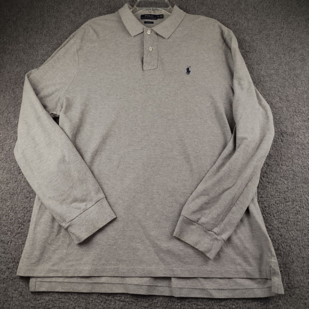 Polo Ralph Lauren Cotton Polo Mens XL Classic Fit Grey Long Sleeve Pony Logo